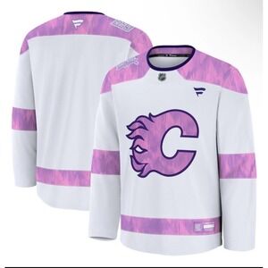 Calgary Flames Fanatics Hockey Fights Cancer Purple Jersey Men's Size Medium New